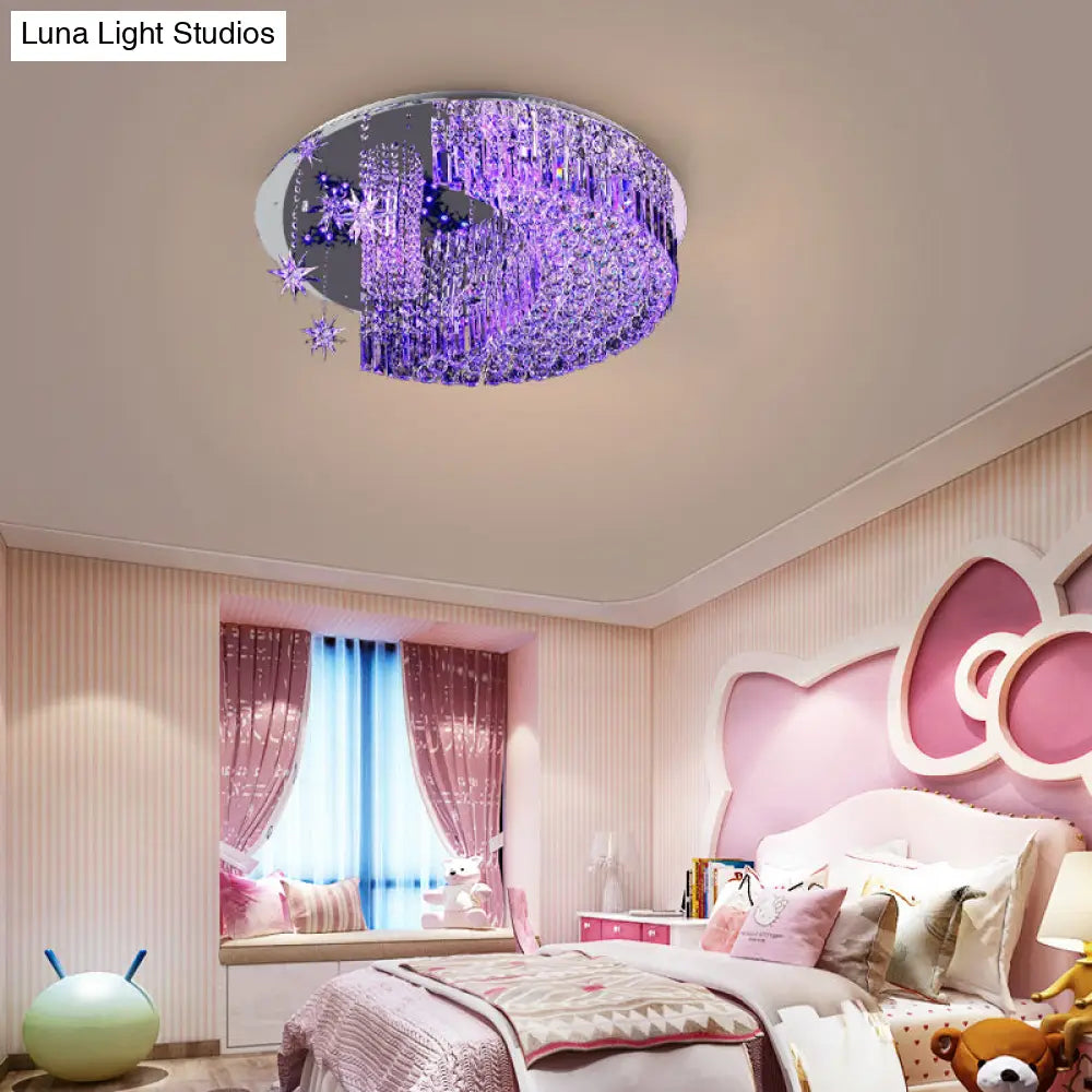 Modern Crystal Moon Flush Light: Stainless - Steel Ceiling Lamp 4/5/11 Bulbs 16’/19.5’/31.5’ Wide