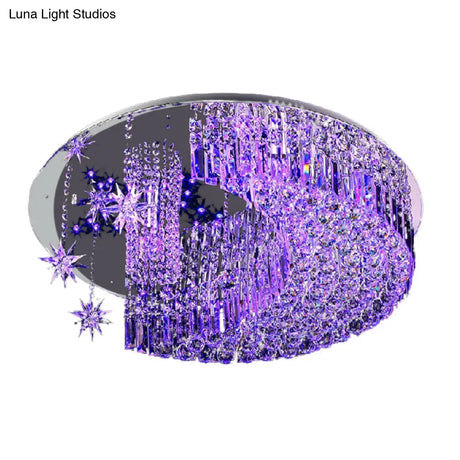 Modern Crystal Moon Flush Light: Stainless - Steel Ceiling Lamp 4/5/11 Bulbs 16’/19.5’/31.5’ Wide