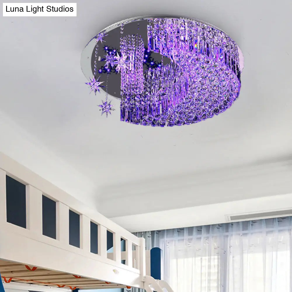 Modern Crystal Moon Flush Light: Stainless-Steel Ceiling Lamp 4/5/11 Bulbs 16/19.5/31.5 Wide / 16