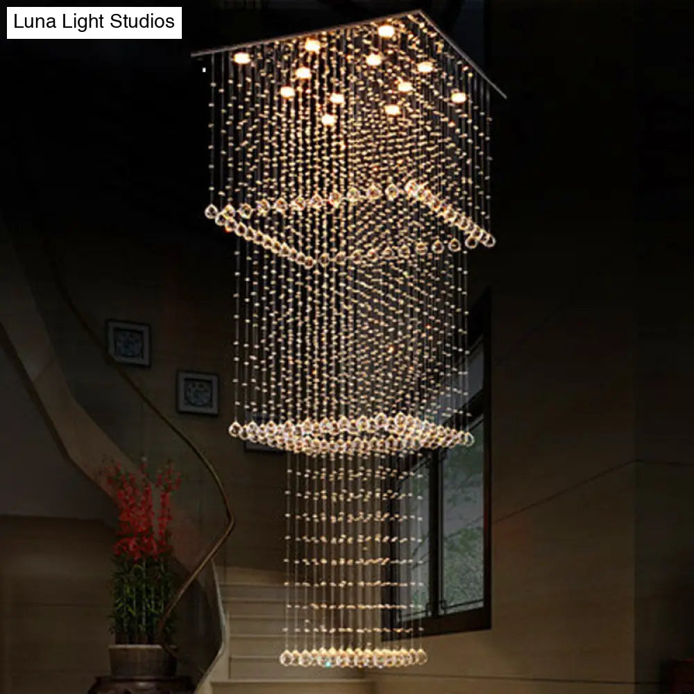 Modern Crystal Square 13-Head Led Pendant Light Fixture - Silver