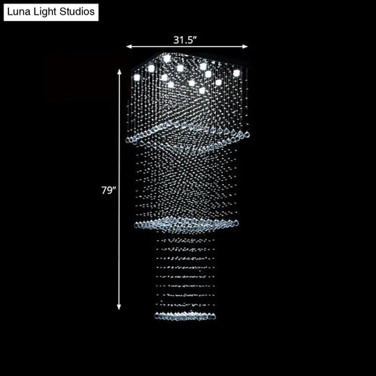 Modern Crystal Square 13-Head Led Pendant Light Fixture - Silver