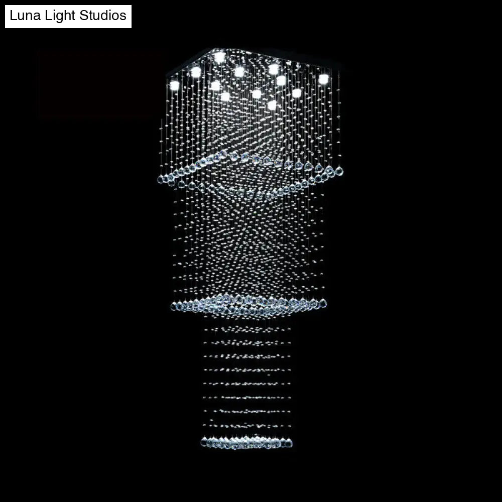 Modern Crystal Square 13-Head Led Pendant Light Fixture - Silver