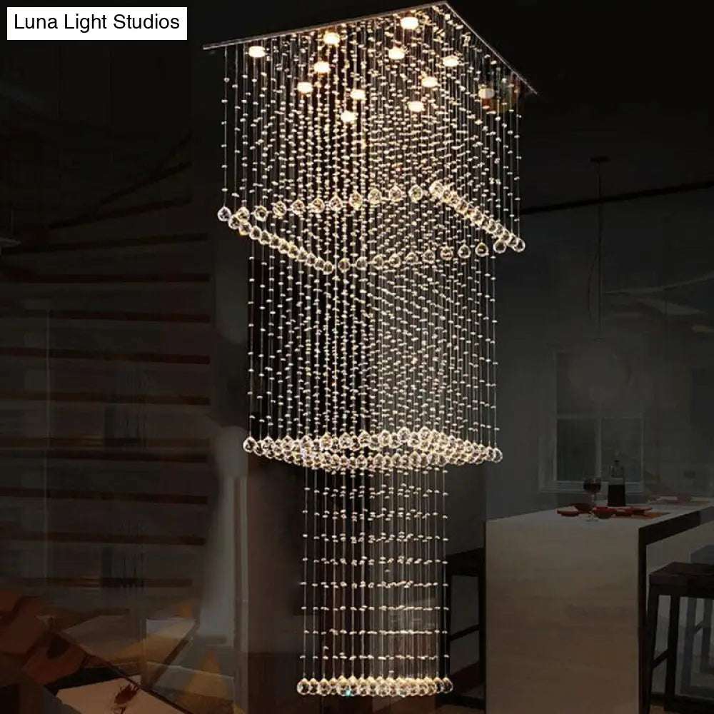 Modern Crystal Square 13-Head Led Pendant Light Fixture - Silver