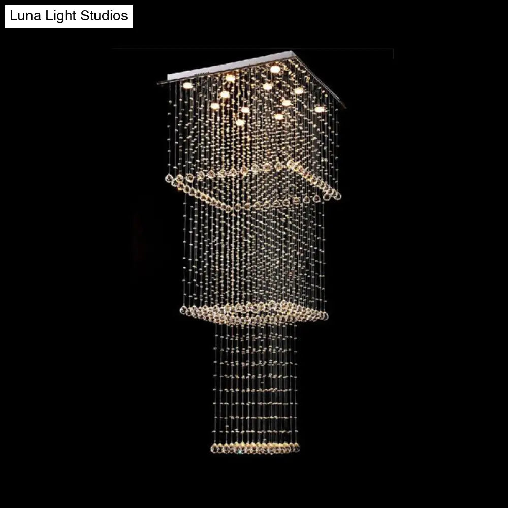 Modern Crystal Square 13-Head Led Pendant Light Fixture - Silver