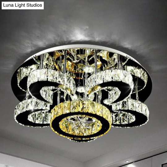 Modern Crystal Nickel Flush Mount Lamp - Flower Led Ceiling Light With Ring Design 24’/32’