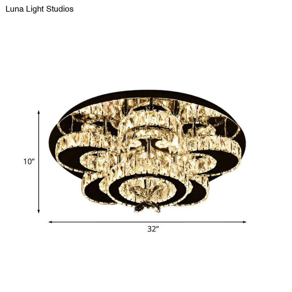 Modern Crystal Nickel Flush Mount Lamp - Flower Led Ceiling Light With Ring Design 24/32 Width