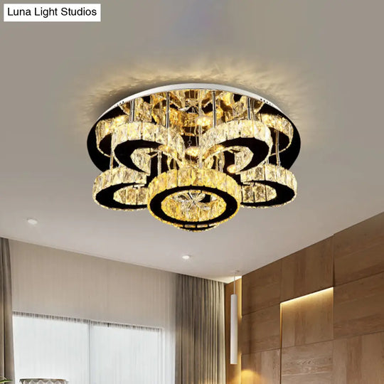 Modern Crystal Nickel Flush Mount Lamp - Flower Led Ceiling Light With Ring Design 24/32 Width