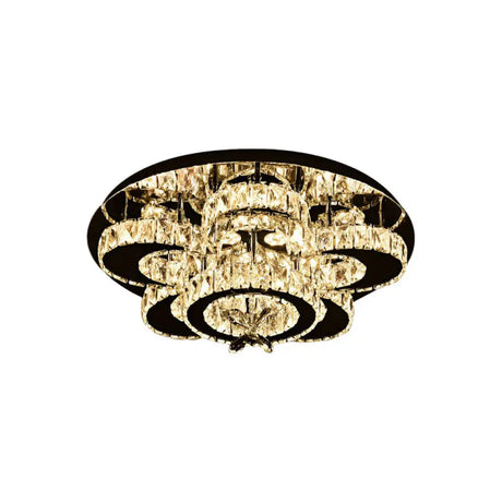 Modern Crystal Nickel Flush Mount Lamp - Flower Led Ceiling Light With Ring Design 24/32 Width