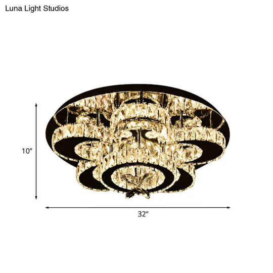 Modern Crystal Nickel Flush Mount Lamp - Flower Led Ceiling Light With Ring Design 24’/32’ Width