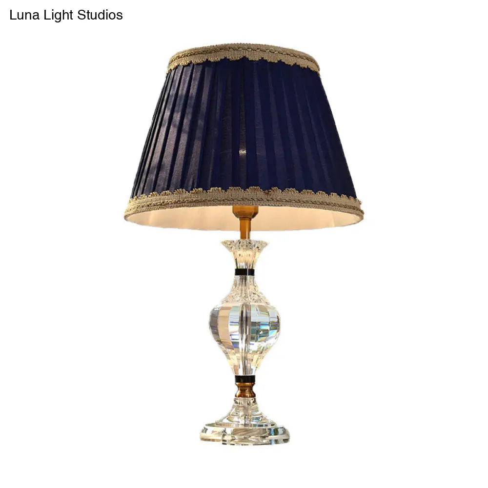Modern Crystal Nightstand Lamp - Blue Jar Shape 1 Head Reading Light