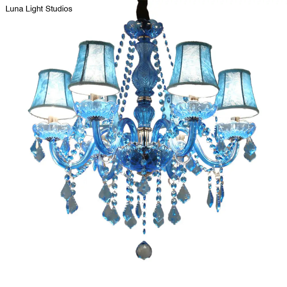 Modern Crystal Pendant Chandelier Blue Hanging Light 6/18 Bulbs Candle/Bell Design 23.5’’/37.5’’ W