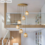Modern Crystal Pendant Chandelier - Cylindrical Shape Prismatic Crystals Multi-Light Design