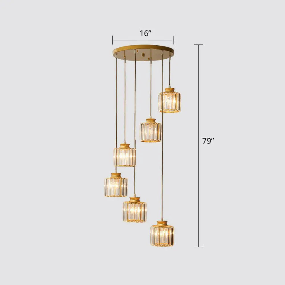 Modern Crystal Pendant Chandelier - Cylindrical Shape Prismatic Crystals Multi-Light Design 6 / Gold