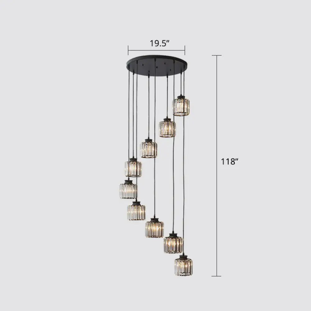 Modern Crystal Pendant Chandelier - Cylindrical Shape Prismatic Crystals Multi-Light Design 9 /