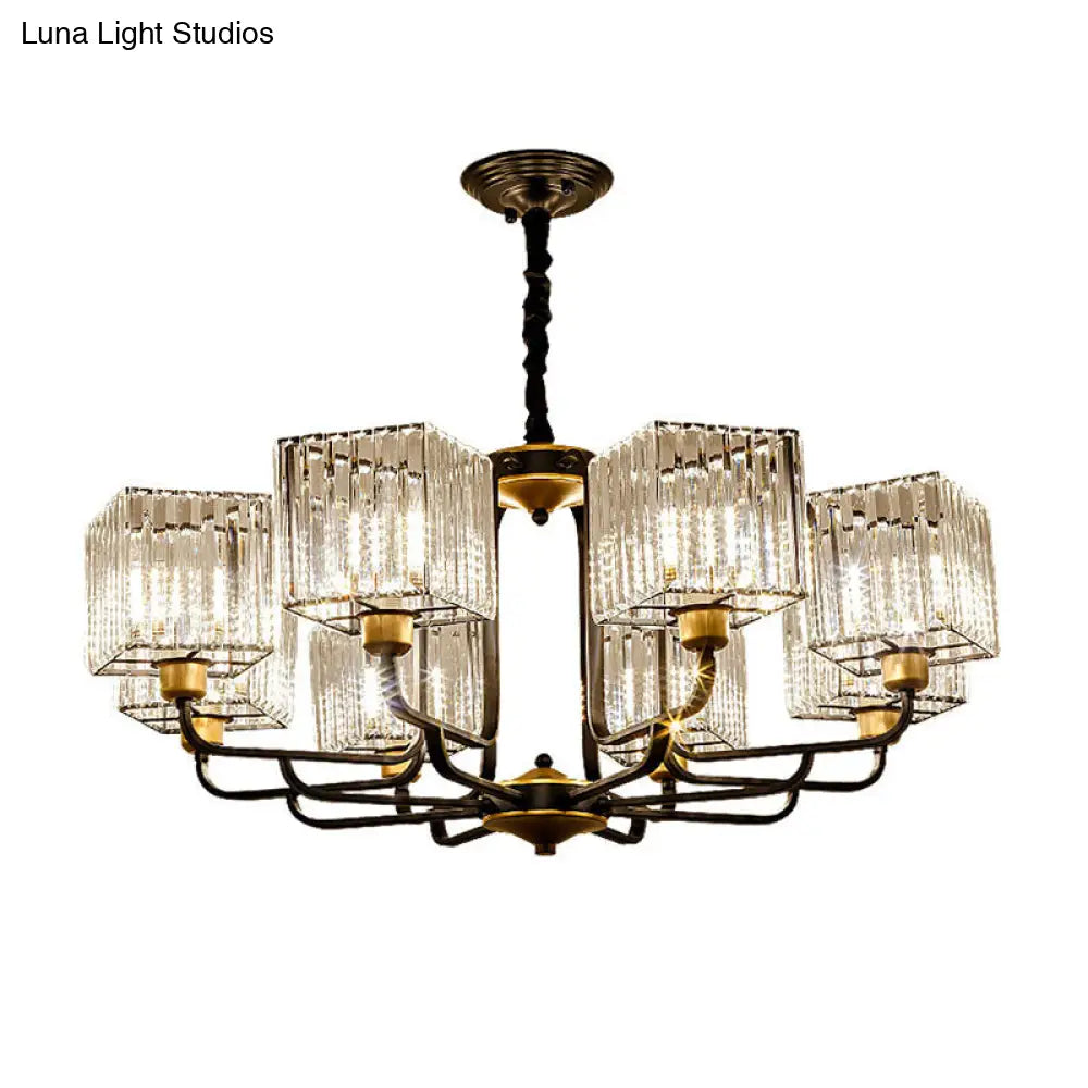 Modern Crystal Chandelier - Square Pendant With 4/6/8 Bulbs Black Hanging Light Fixture