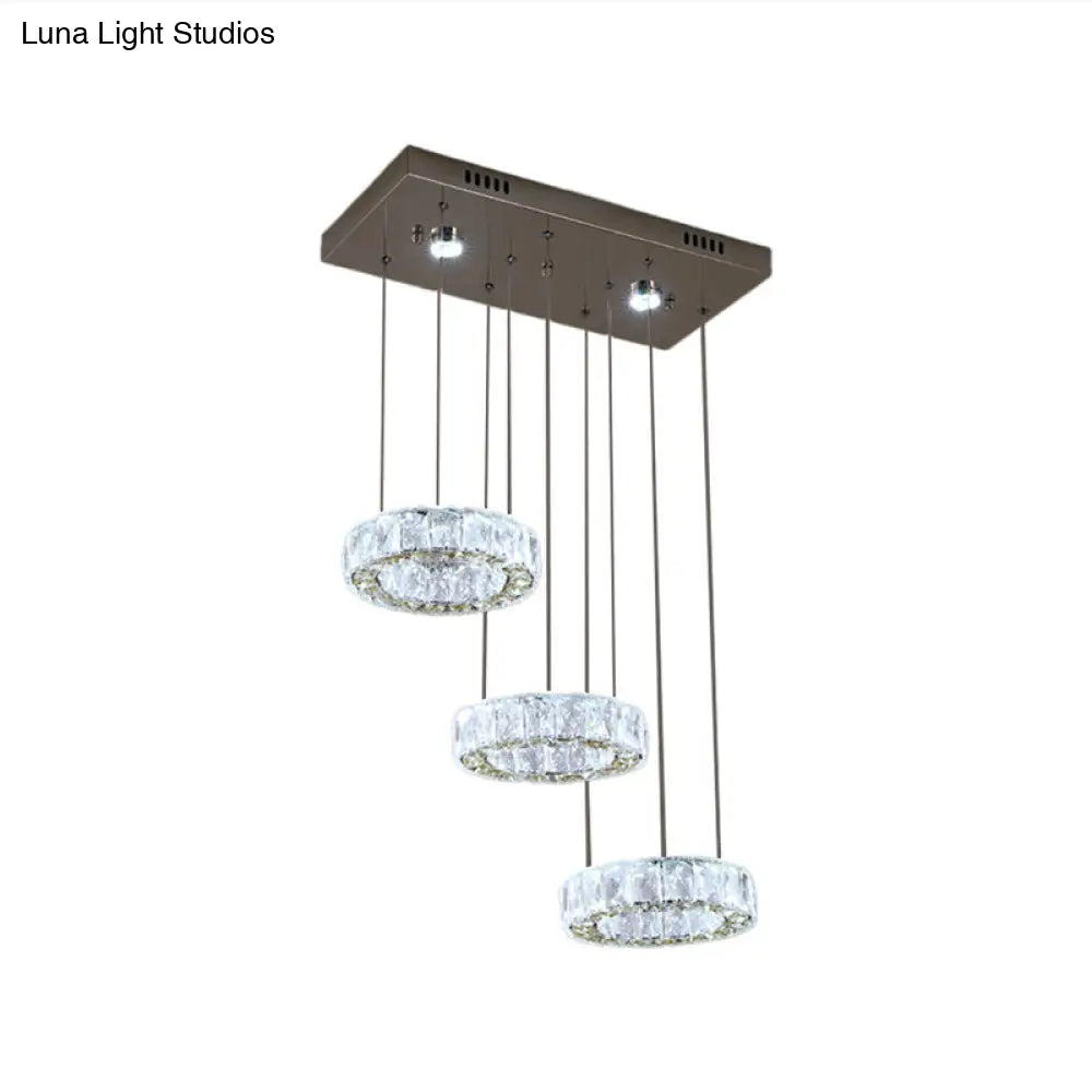 Modern Crystal Led Pendant Light Kit With 3 Rings - Stainless Steel