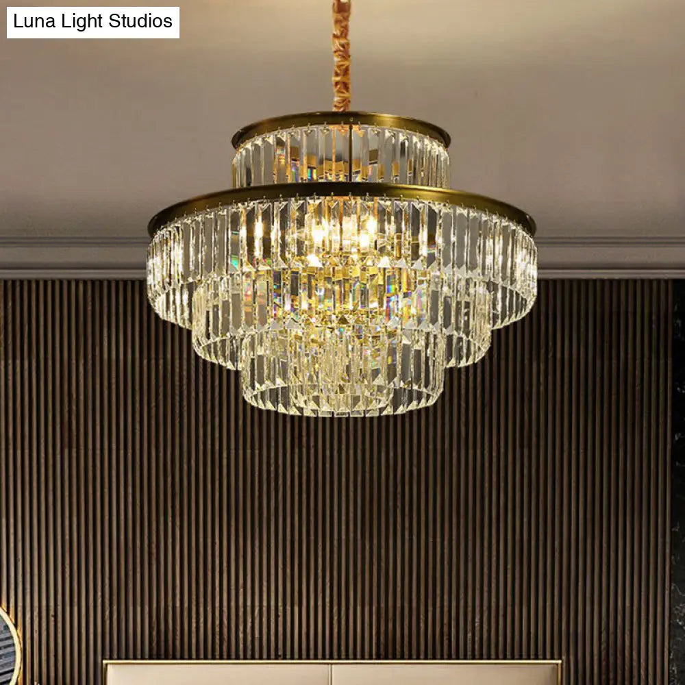 Modern Crystal Chandelier Pendant Light For Living Room With Circular Suspension