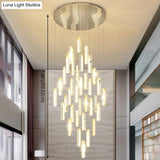 Modern Crystal Rectangle Drop Pendant Light For Stairway - Multiple Sizes