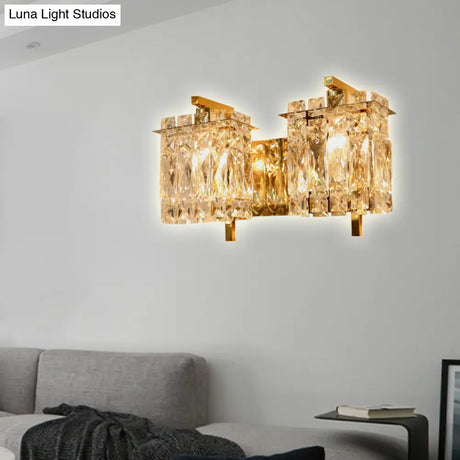 Modern Crystal Rectangle Wall Light With 1/2/3 Lights - Flush Mount Sconce In Chrome/Gold For Living