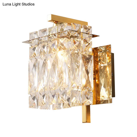 Modern Crystal Rectangle Wall Light With 1/2/3 Lights - Flush Mount Sconce In Chrome/Gold For Living