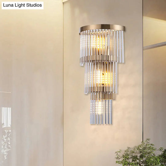 Modern Crystal Rod Tiered Sconce Light - 2/3 Lights Gold Wall Mounted Dining Room Lighting