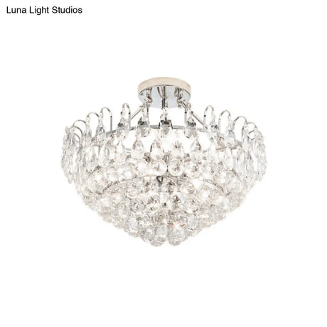 Modern Crystal Semi-Flush Ceiling Lamp With 4 Chrome Lights For Dining Room