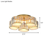 Modern Crystal Semi Flush Ceiling Light Fixture With Shell/Square Shade - 5/7 - Head Design In Gold