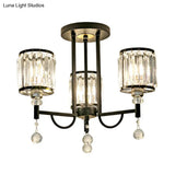 Modern Crystal Semi Flush Ceiling Light With Black Cylinder Design Ideal For Bedroom