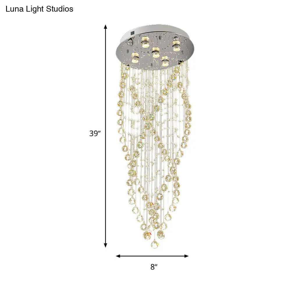 Modern Crystal Spiral Flush Light With 5 Bulbs - Nickel Finish For Living Room Ceiling Lighting