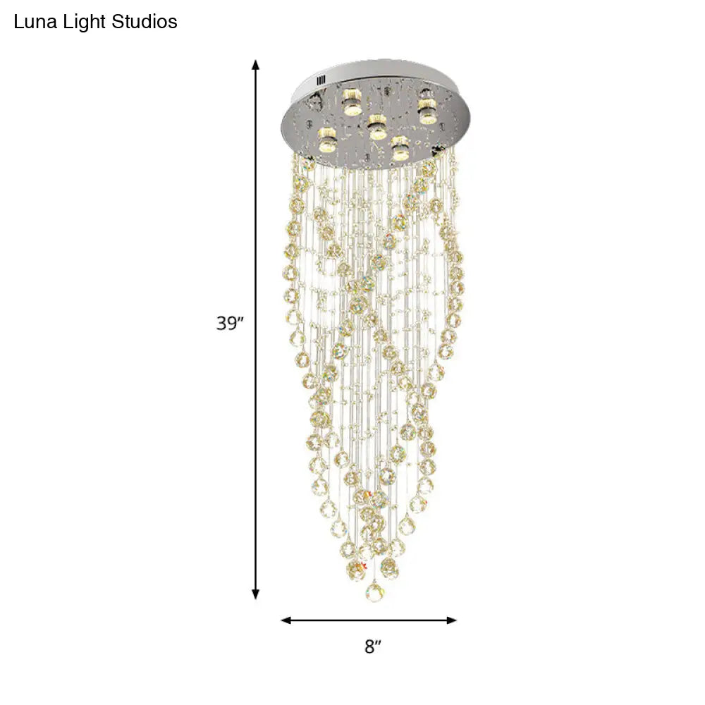 Modern Crystal Spiral Flush Light With 5 Bulbs - Nickel Finish For Living Room Ceiling Lighting
