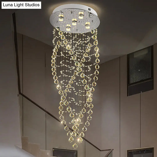 Modern Crystal Spiral Flush Light With 5 Bulbs - Nickel Finish For Living Room Ceiling Lighting