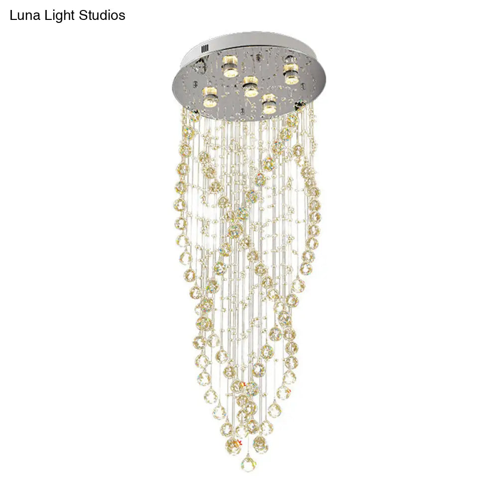 Modern Crystal Spiral Flush Light With 5 Bulbs - Nickel Finish For Living Room Ceiling Lighting