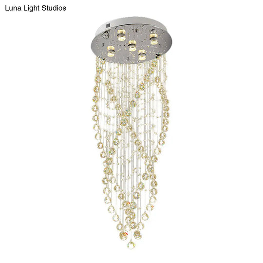 Modern Crystal Spiral Flush Light With 5 Bulbs - Nickel Finish For Living Room Ceiling Lighting