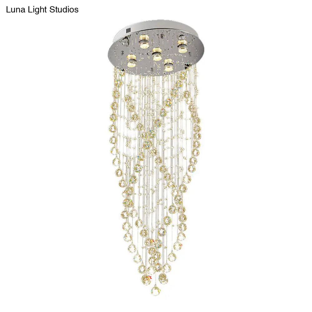 Modern Crystal Spiral Flush Light With 5 Bulbs - Nickel Finish For Living Room Ceiling Lighting