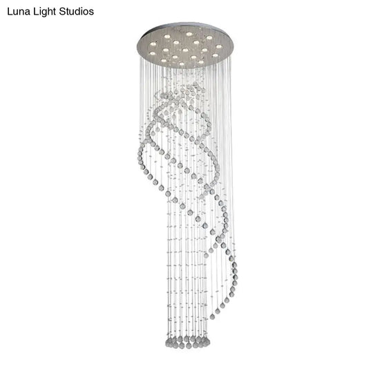 Spiral Crystal Cascading Pendant Light - Modern Led Chrome Lobby Ceiling Fixture