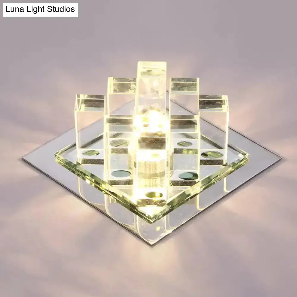 Modern Crystal Square Led Flushmount Light For Corridors