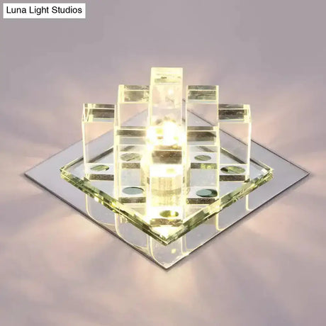 Modern Crystal Square Led Flushmount Light For Corridors