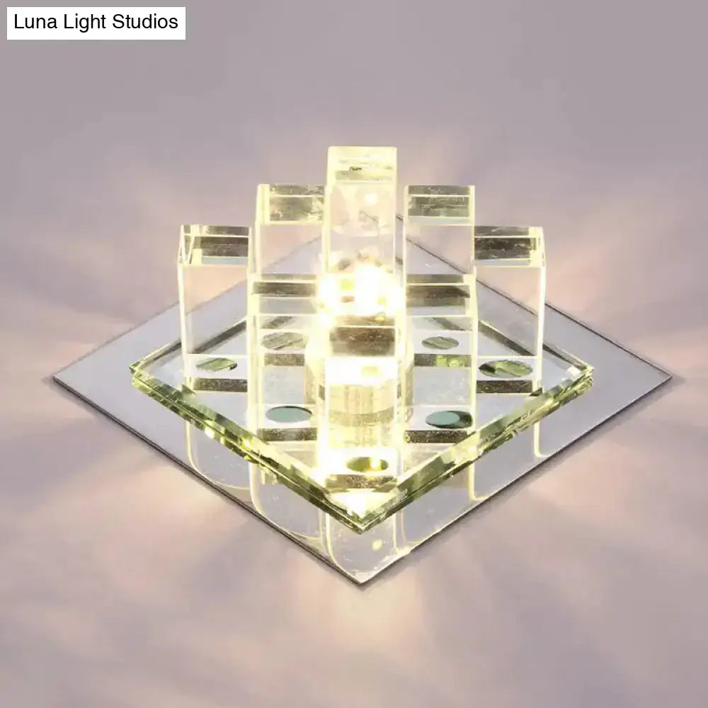 Modern Crystal Square Led Flushmount Light For Corridors