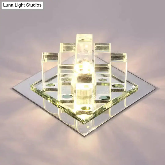 Modern Crystal Square Led Flushmount Light For Corridors