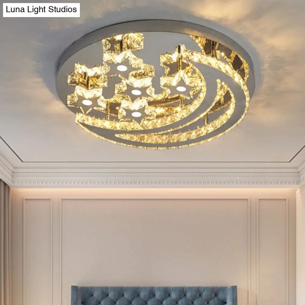 Modern Crystal Stainless Steel Semi Flush Mount Ceiling Light For Bedroom