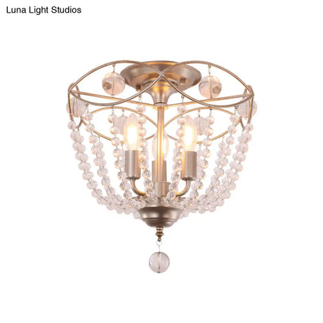 Modern Crystal Strand Semi Flush Mount Light With 3 Silver Ceiling Lights