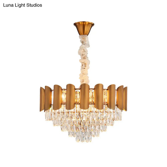 Modern 6-Light Crystal Chandelier In Brass For Dining Room Tapered Suspension Lamp