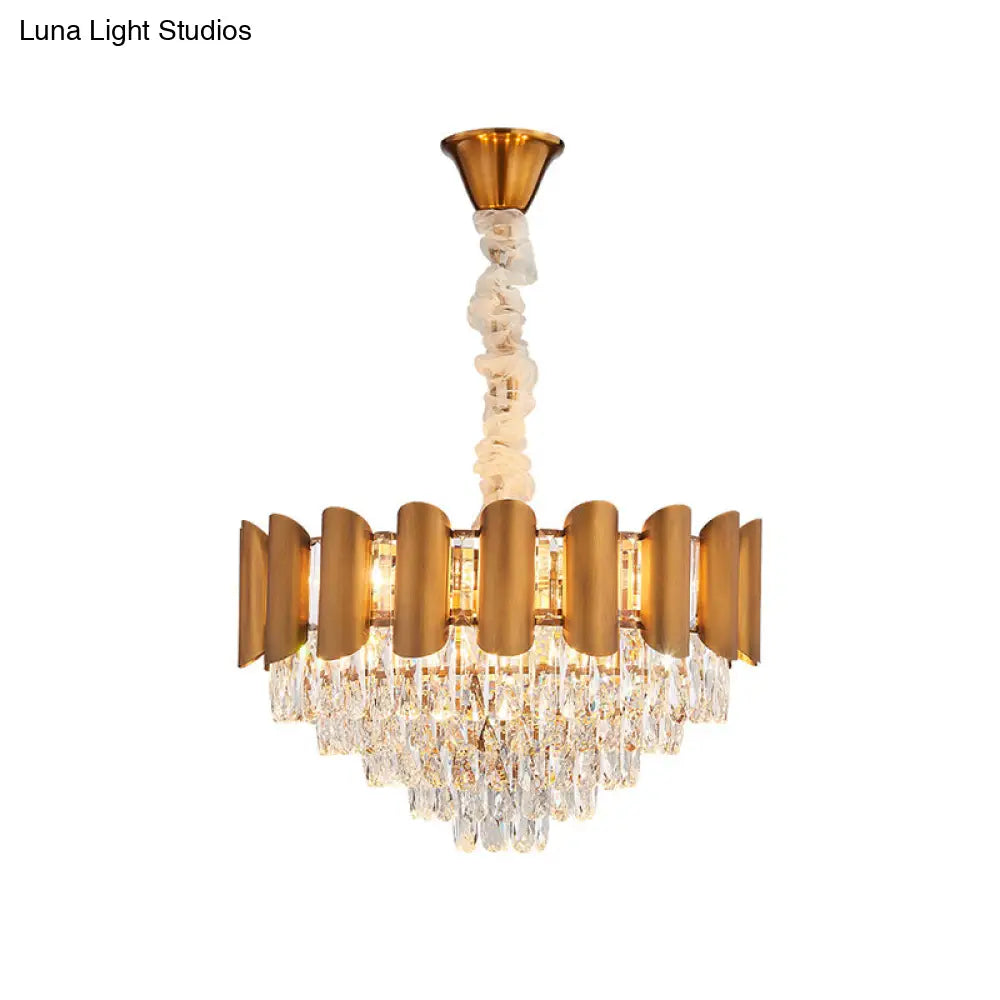 Modern Crystal Suspension Lamp: Tapered Brass Chandelier Lighting For Dining Room