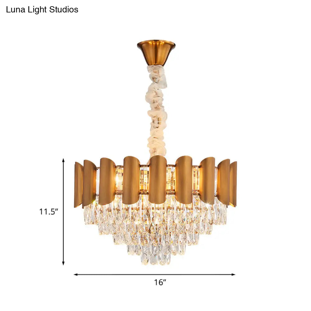 Modern Crystal Suspension Lamp: Tapered Brass Chandelier Lighting For Dining Room