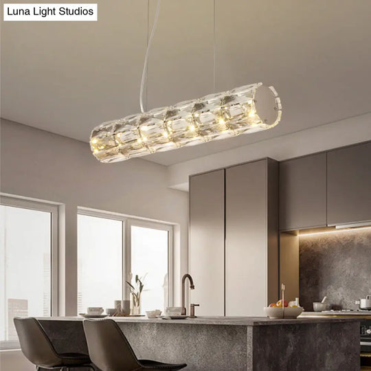 Modern Crystal Tube Island Light With 6/8 Bulb Suspension - Clear And Stylish