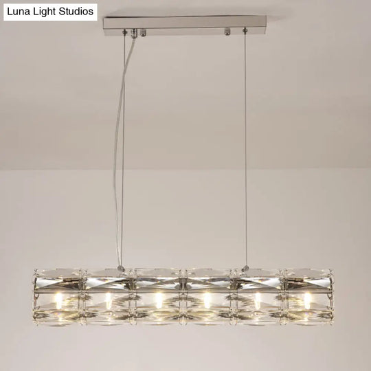 Modern Crystal Tube Island Light With 6/8 Bulb Suspension - Clear And Stylish