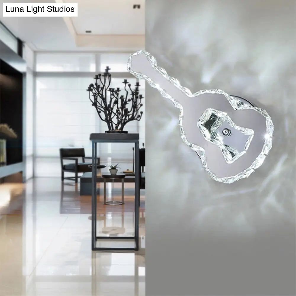 Modern Crystal Wall Light: Guitar Shaped Stainless Steel Lamp For Cafe Decor