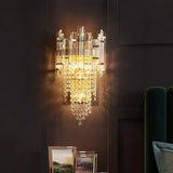 Modern Crystal Wall Sconce - Gold Tiered Mounted Lamp With 1 Bulb For Bedside Clear