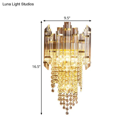 Modern Crystal Wall Sconce - Gold Tiered Mounted Lamp With 1 Bulb For Bedside