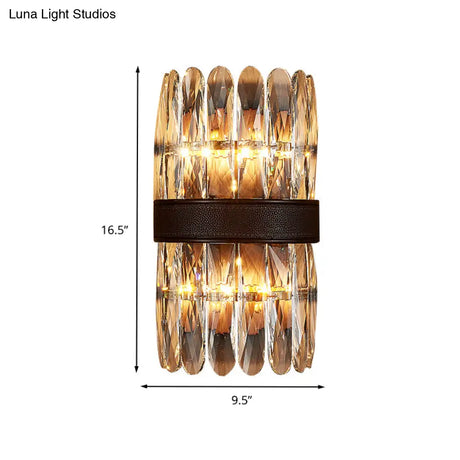 Modern Crystal Wall Sconce Light - Black Cylinder Block Fixture (2/4 Lights)